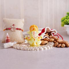 Ganesha Rakhi with Almonds N Ganesha Idol - Rakhi Gift Ideas