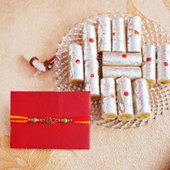 Golden Rakhi with Haldiram Kaju Roll - Rakhi with Sweets