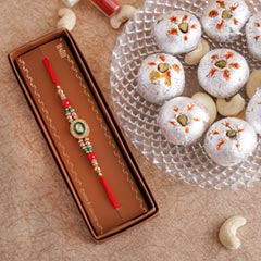 Designer Rakhi with Haldiram Kaju Laddu - Send Rakhi to Faridabad