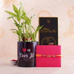 Bro Rakhi with Bournville N Lucky Bamboo Plant in Mug