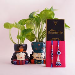 Evil Eye Bhaiya Bhabhi Rakhi with Chocolate N Money Plant - Rakhi Gift Ideas