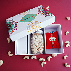 Golden Rakhi N Cashews in Signature Box - Send Rakhi to Gurgaon