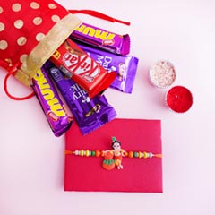 Krishna Kids Rakhi with Chocolates in Potli - Send Rakhi to Faridabad