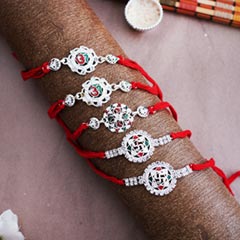 Set of Five Silver Rakhis - Silver Rakhi Online