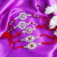 Five Designer Silver Rakhis - Silver Rakhi Online