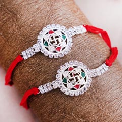 Silver Swastika Rakhi Set of Two - Send Rakhi to Bhopal