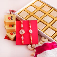 Two Fancy Rakhis with Chocolate Tray N Dryfruits - Send Rakhi to Faridabad