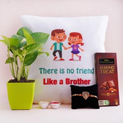 Money Plant with Fancy Rakhi Cushion N Chocolate - Rakhi Gift Hampers