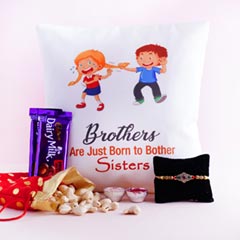 Silver Rakhi with Rakshabandhan Cushion Chocolates N Cashews - Rakhi Gift Ideas