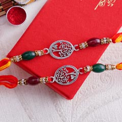 Set of Two Silver Antique Rakhis - Rakhi Sets