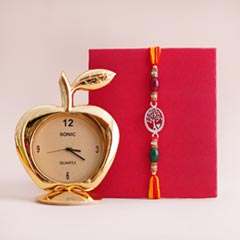 Designer Silver Rakhi with Table Clock - Rakhi for Brother