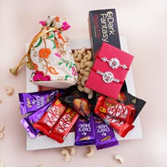 Two Silver Rakhis with Chocolates Sweets N Dryfruits Hamper