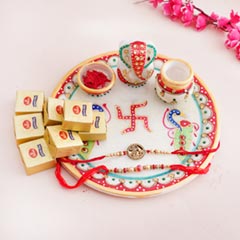 Rakhi Puja Thali with Two Rakhis N Choco Bites - Send Rakhi to Lucknow