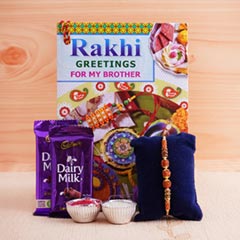 Rudraksha Rakhi with Greeting Card N Chocolates - Rakhi With Cards