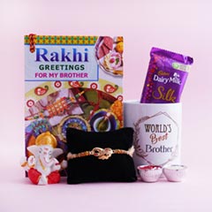 Golden Rakhi N Greeting Card Hamper - Rakhi With Cards