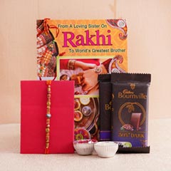 Beaded Rakhi with Bournville N Greeting Card - Rakhi With Cards
