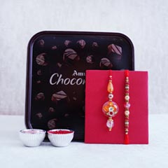 Traditional Couple Rakhi Set with Amul Chocolates - Rakhi with Chocolates