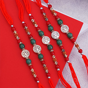 Set of Five Silver Rakhi - Send Rakhi to Jaipur
