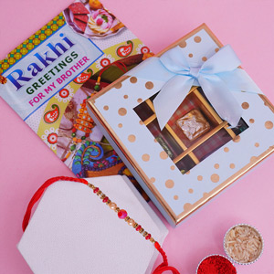 Pearl Rakhi with Chocolates N Greeting Card - Rakhi with Chocolates