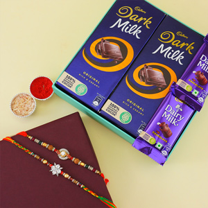 Two Rakhis with Chocolates in a Designer Box - Rakhi with Chocolates