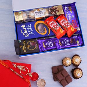 Designer Bhaiya Bhabhi Rakhis with Chocolates in A Box - Rakhi with Chocolates