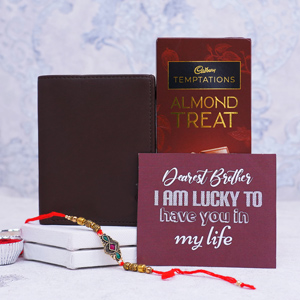 Stylish Rakhi with Chocolates N Wallet Combo - Rakhi Gift Ideas