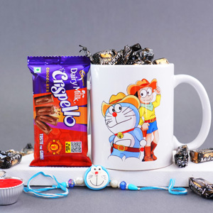 Attractive Doraemon Kids Rakhi with Mug N Chocolates