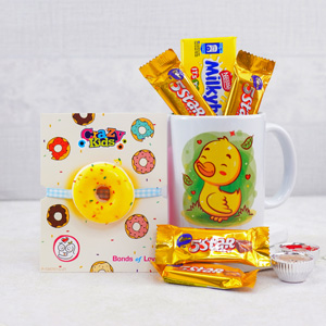 Donut Kids Rakhi with Milky Bar N Mug - Send Rakhi to Hyderabad