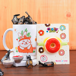 Foodie Donut Rakhi for Kids with Chocolate N Mug - Send Rakhi to Kanpur