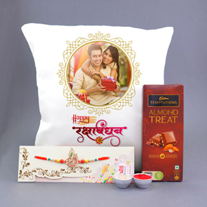 Traditional Rakhi with Personalized Cushion N Chocolate - Send Rakhi to Hyderabad