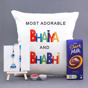 Set of Evil Eye Rakhi with Chocolates N Cushion - Rakhi with Cushion