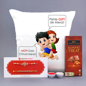 Set of Two Trendy Rakhis with Chocolates N Cushion Combo - Rakhi with Chocolates
