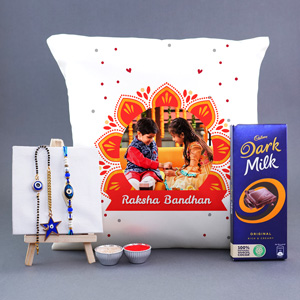 Customized Rakhi Cushion with Brother Rakhi Combo - Rakhi with Chocolates