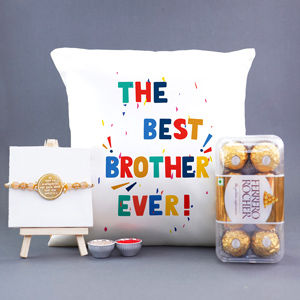 Designer Rakhi with Cushion N Ferrero Rocher Chocolates - Rakhi with Cushion