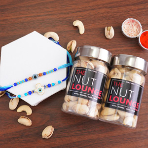 Double Evil Eye Rakhi with Nut Lounge Dry Fruit - Send Rakhi to Faridabad