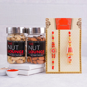 Alluring Rakhi for Bhaiya Bhabhi with Nut Lounge Dry Fruits