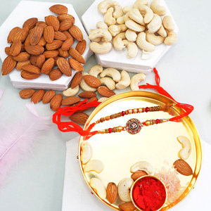 Pair of Rakhis with Dry Fruits N Pooja Thali for Brother - Send Rakhi to Faridabad