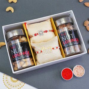 Double AD Rakhi with Dry Fruits in Signature Box - Silver Rakhi Online