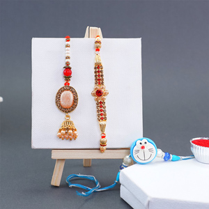 Bhaiya Bhabhi Rakhi with Doraemon Kids Rakhi - Set of 2 Rakhis