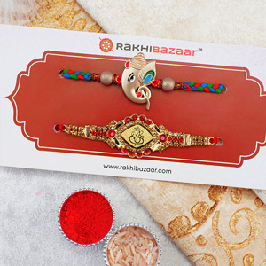 Set of 2 Golden Unique Ganesha Rakhis - Set of 2 Rakhis