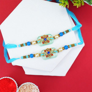 Blue Designer Rakhi set - Set of 2 Rakhis