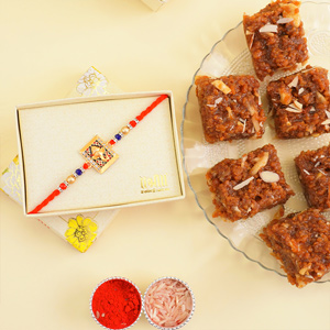 Divine Golden Ganesha Rakhi with Sweets - Rakhi with Sweets