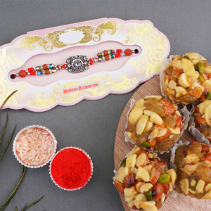 Alluring Antique Rakhi with Haldiram Sweets - Rakhi with Sweets