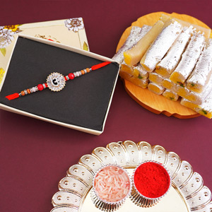 Designer AD Om Rakhi with Kaju Roll of 250 gm - Rakhi with Sweets
