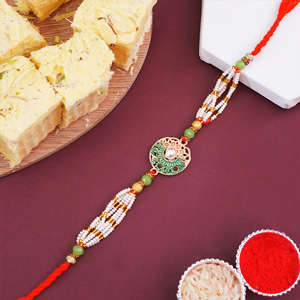 Stylish Pearl Rakhi with Soan Papdi for Brother - Rakhi with Sweets