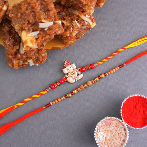 Beaded Designer Rakhi N Ganesha Rakhi with Sweets - Rakhi with Sweets