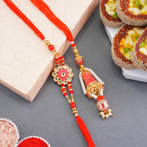 Stylish Red Bhaiya Bhabhi Rakhis with Sweets - Rakhi with Sweets