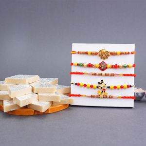 Set of Five Rakhis with Kaju Katli for Brother - Rakhi with Sweets