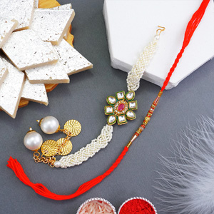 Two Enchanting Rakhis with Kaju Katli for Bhaiya Bhabhi - Send Rakhi to Noida