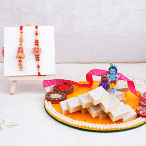 Bhaiya Bhabhi Rakhi N Kids Rakhi with Kaju Katli Combo - Rakhi with Sweets